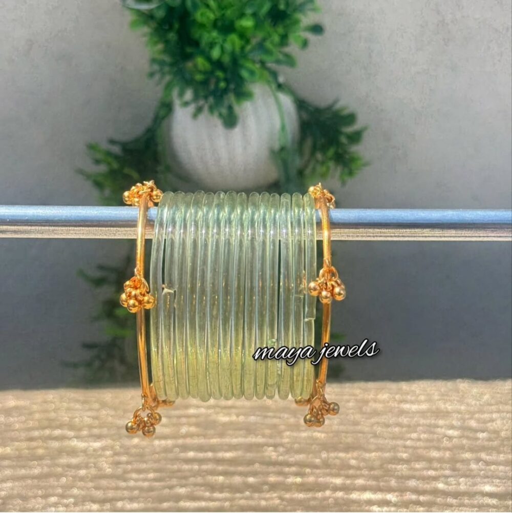 Pastel Green Jelly Bangles Golden Ghongroo