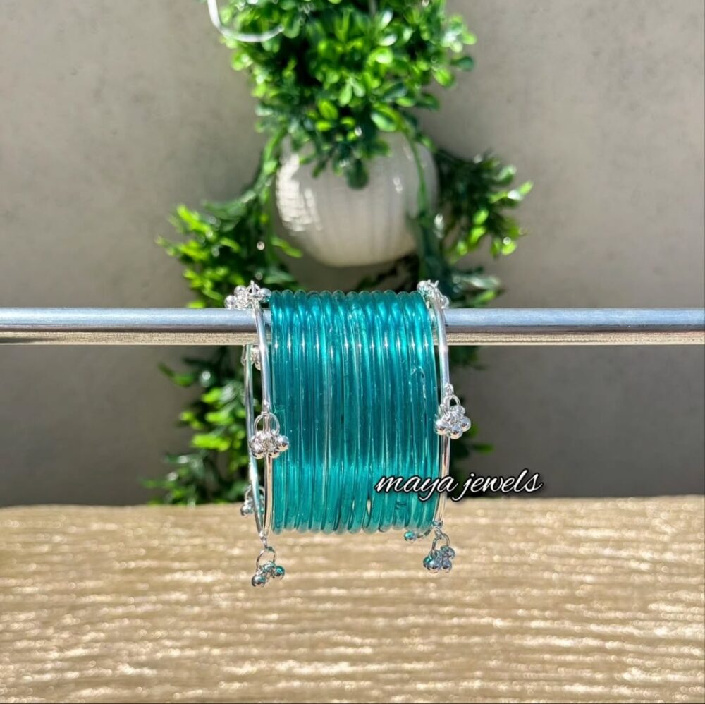 Lake Blue Jelly Bangles Silver Ghongroo