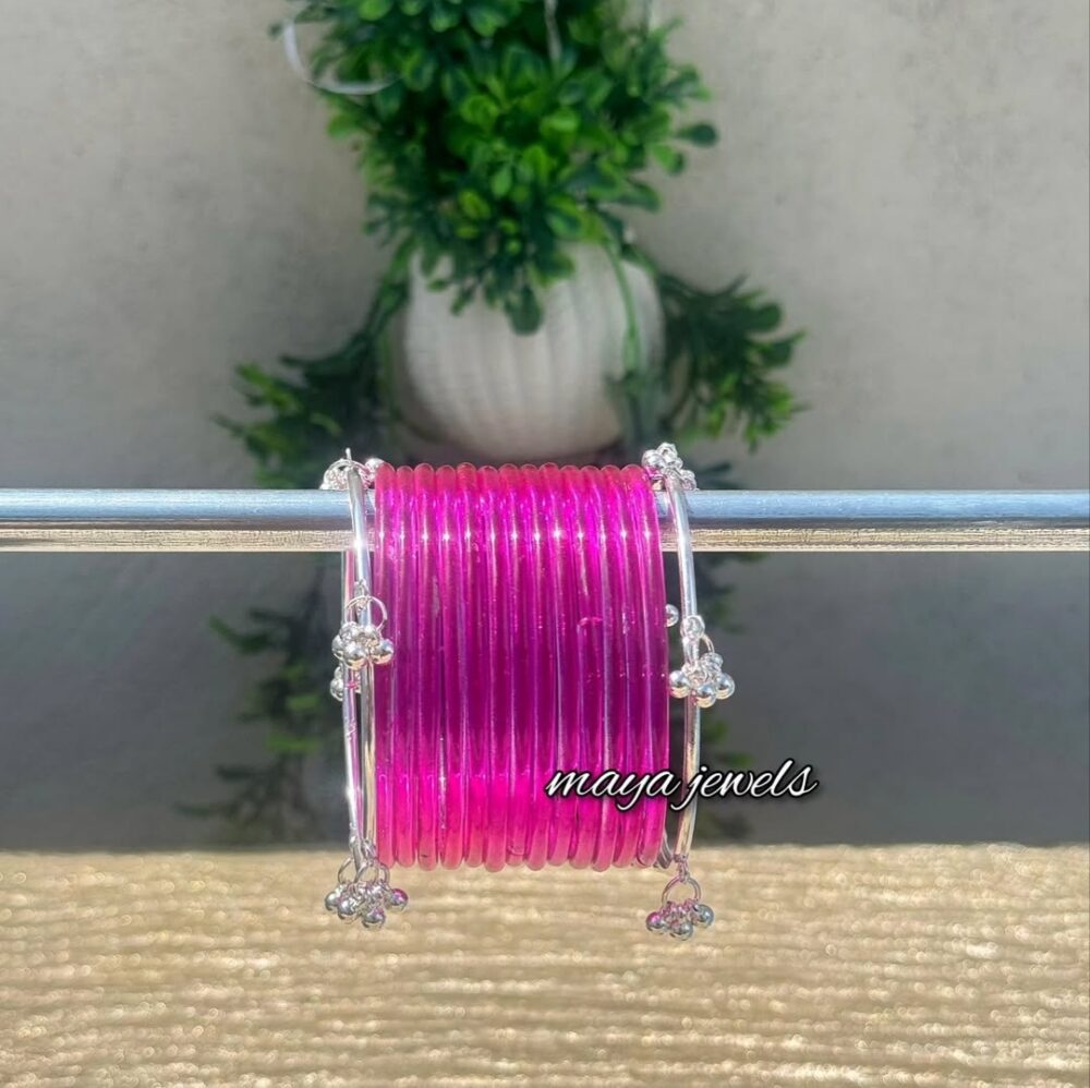 Red Rose Jelly Bangles Silver Ghongroo