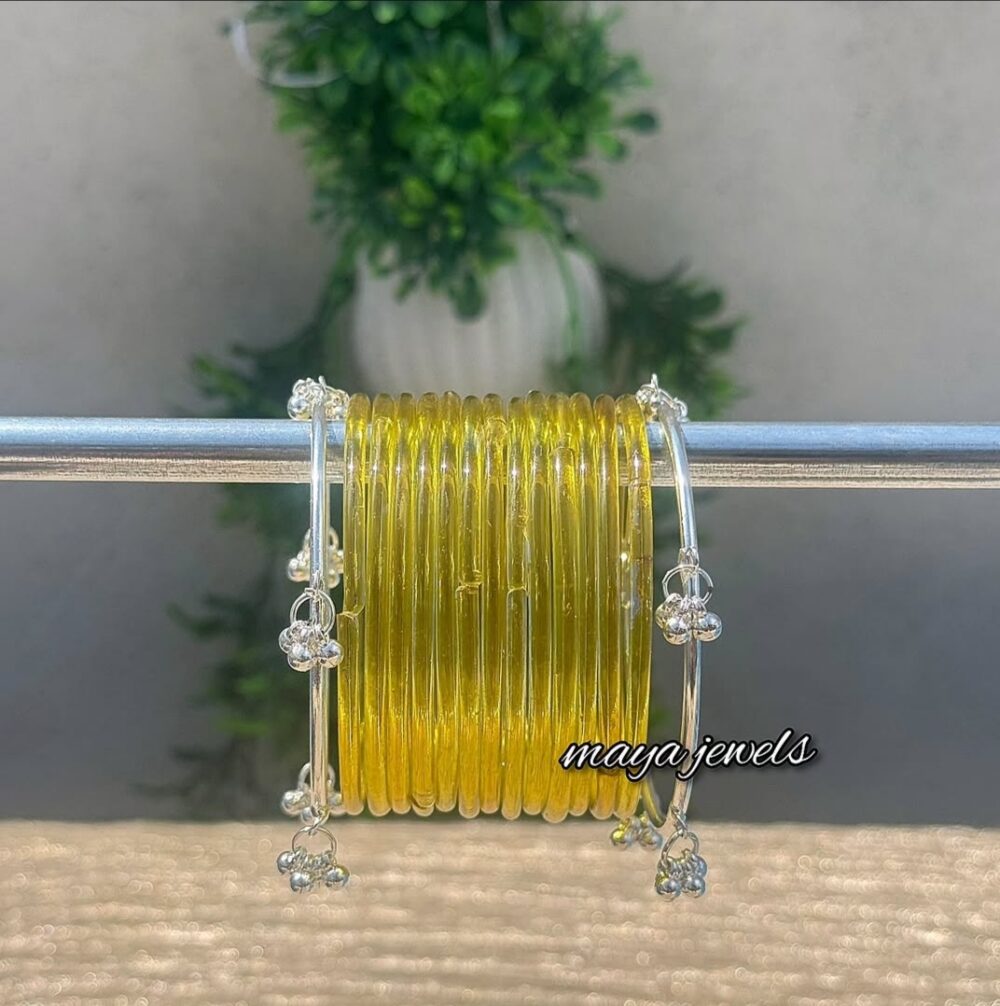 Yellow Jelly Bangles Silver Ghongroo
