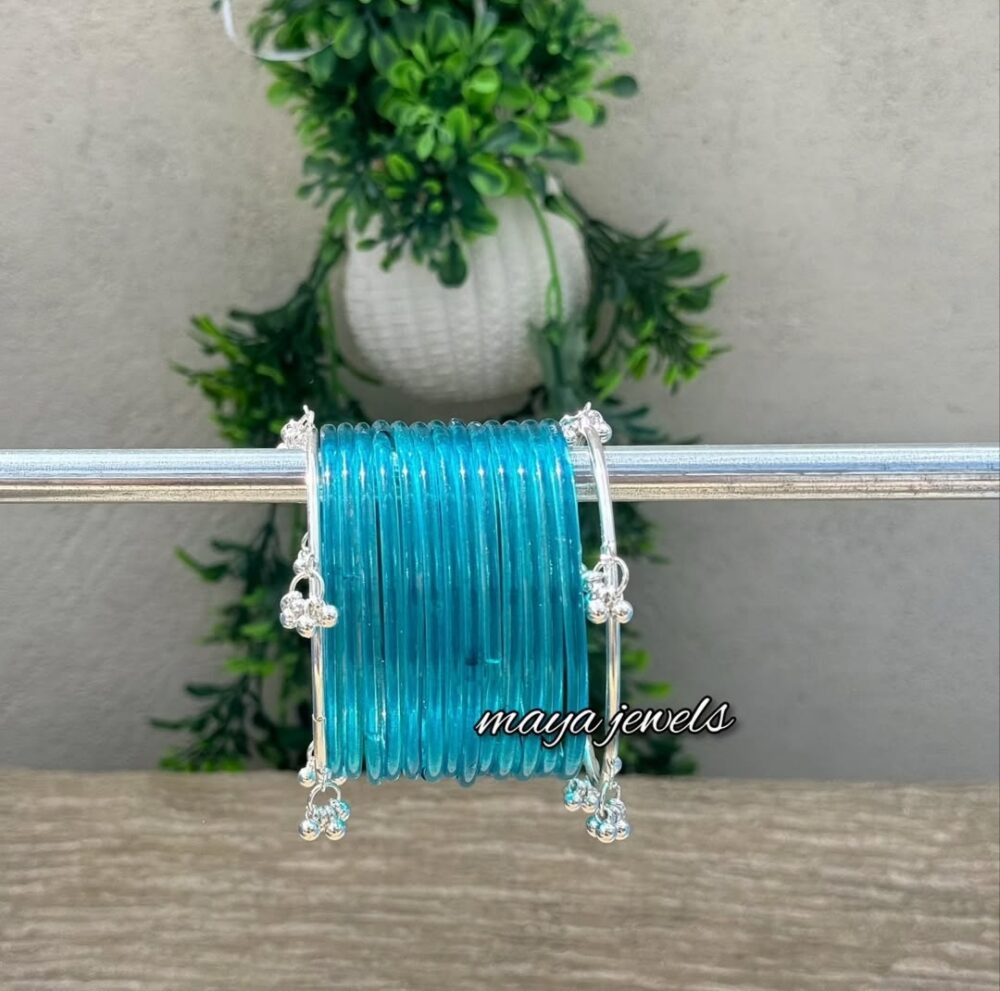 Blue Jelly Bangles Silver Ghongroo