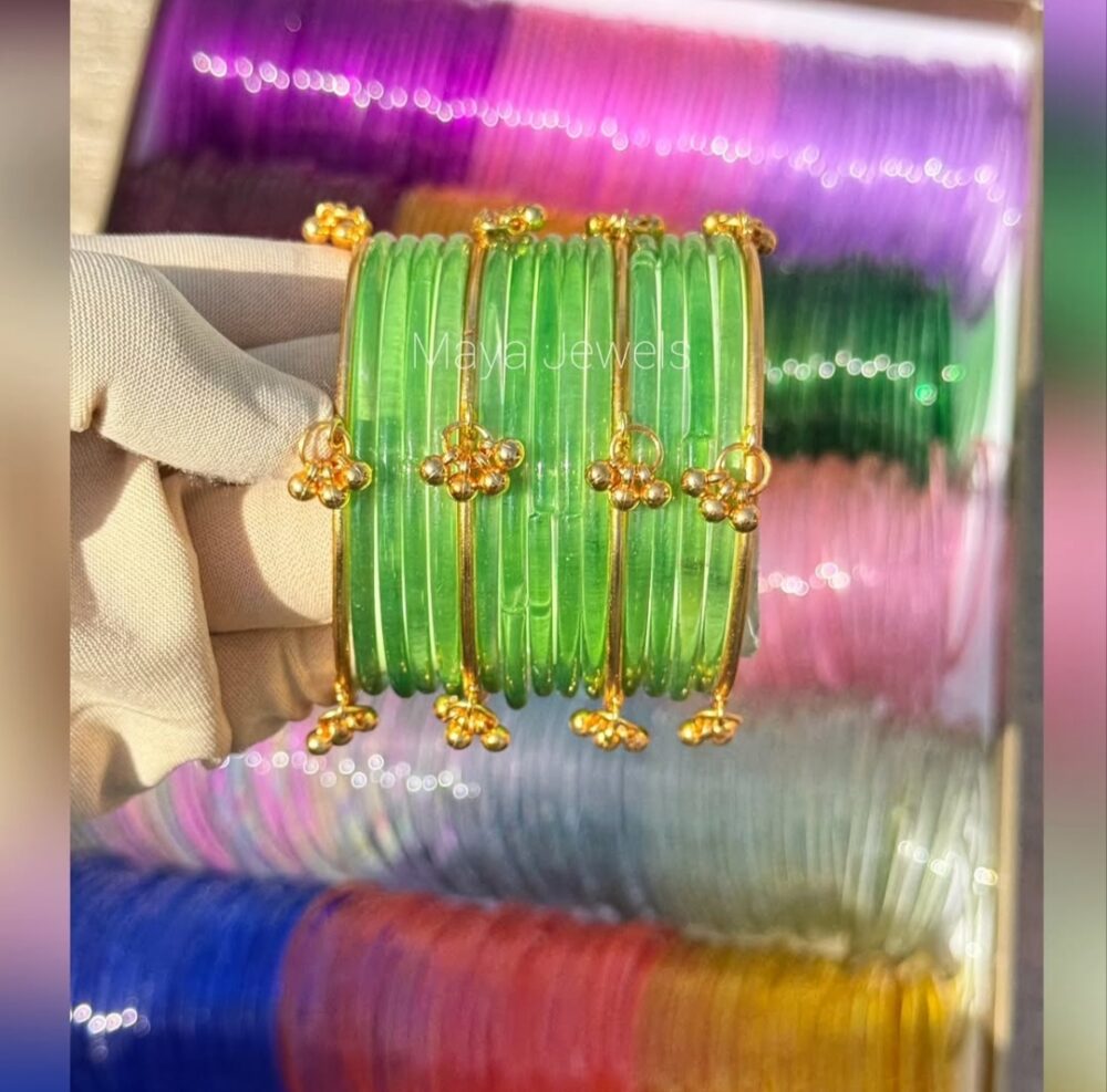 Parrot Green Jelly Bangles Golden Ghongroo