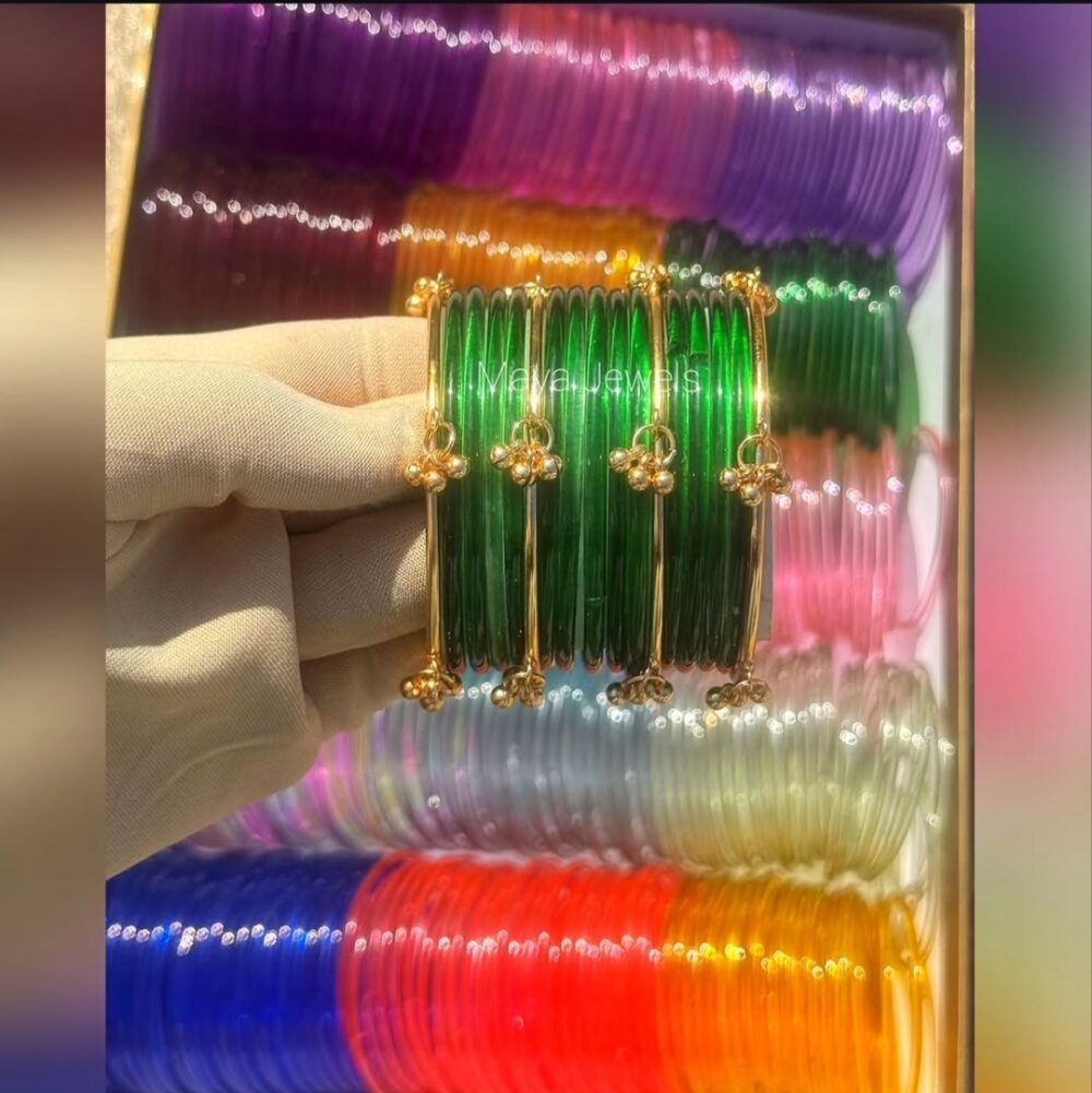Dark Green Jelly Bangles Golden Ghongroo