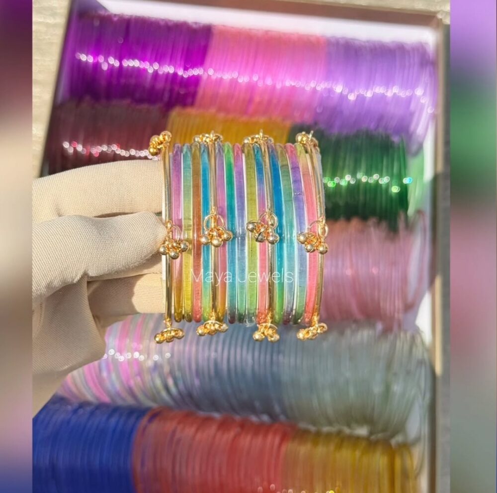 Light Multicolor Jelly Bangles Golden Ghongroo