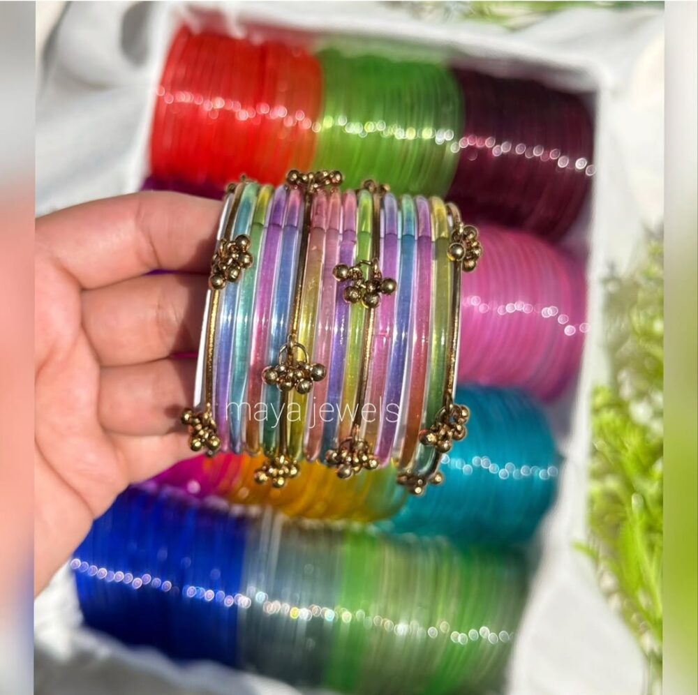 Light Multicolor Jelly Bangles Antique Golden Ghongro
