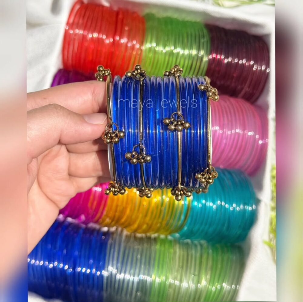 Dark Blue Jelly Bangles Antique Golden Ghongro