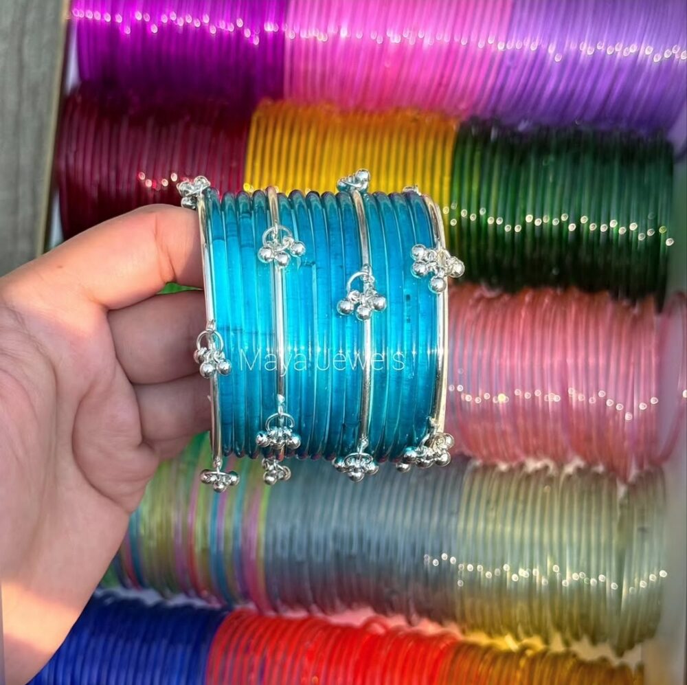 Sea Blue Jelly Bangles Silver Ghongroo