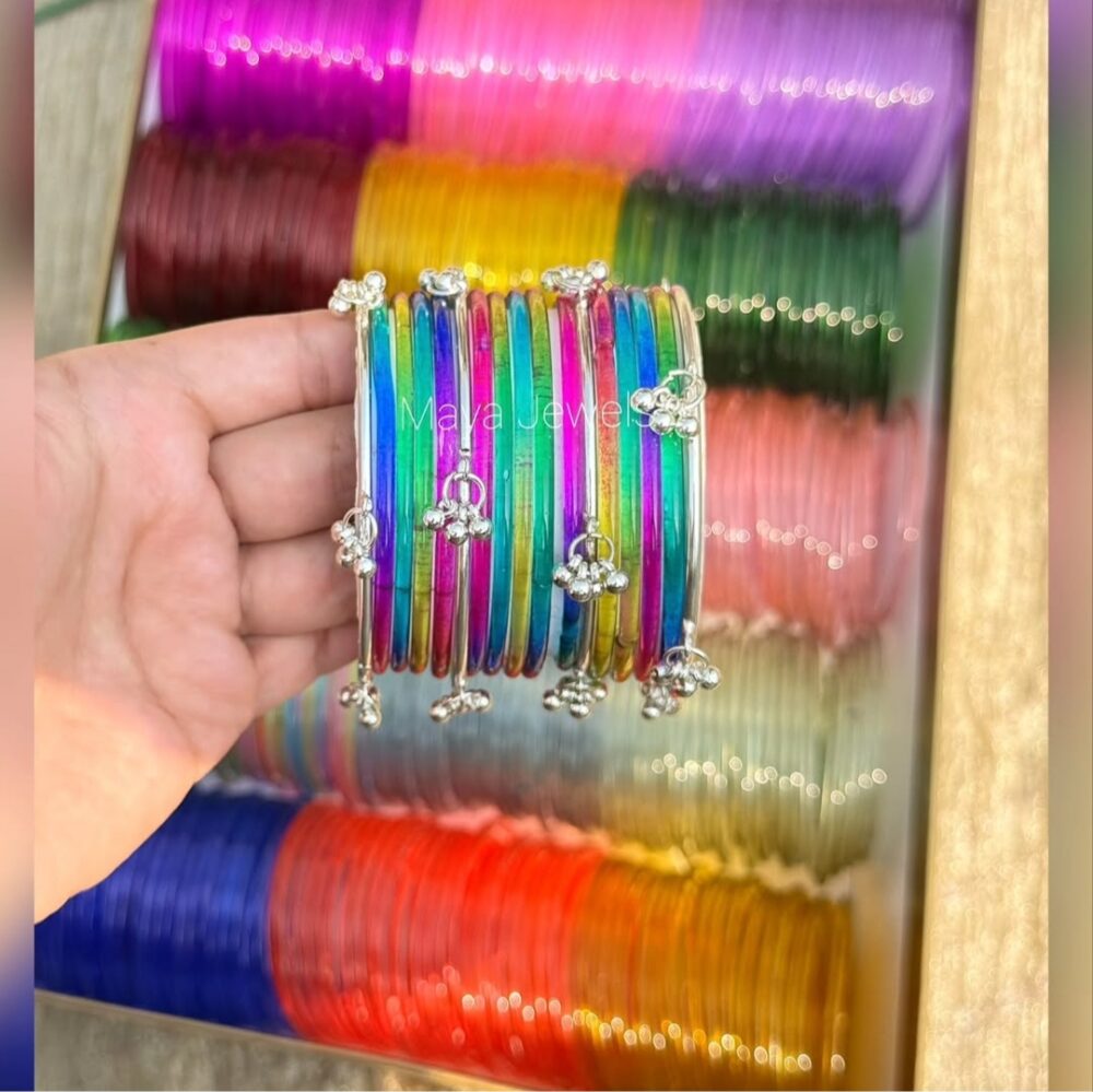 Dark Multicolor Jelly Bangles Silver Ghongroo