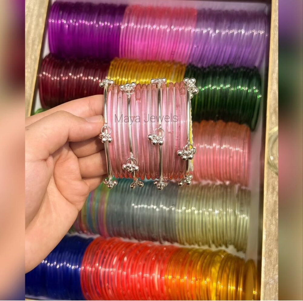 Peach Jelly Bangles Silver Ghongroo