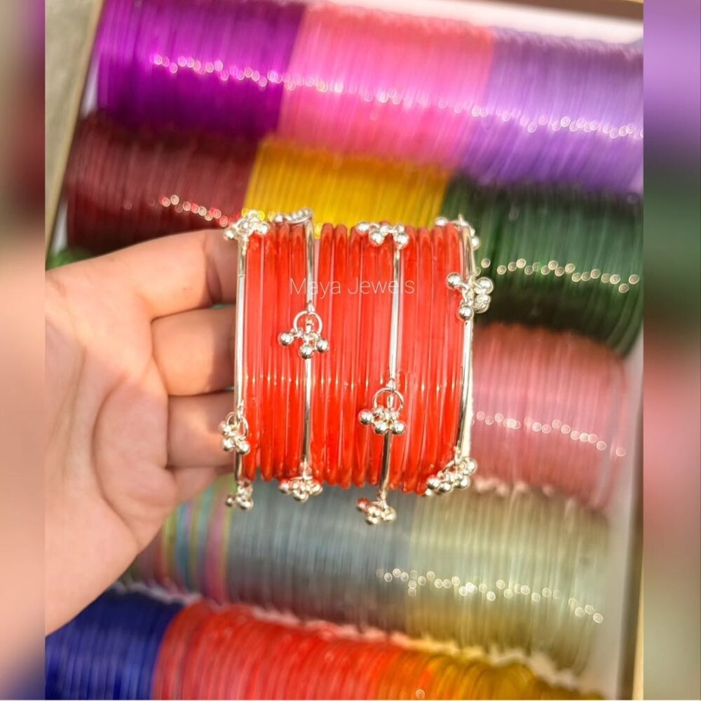 Orange Jelly Bangles Silver Ghongroo